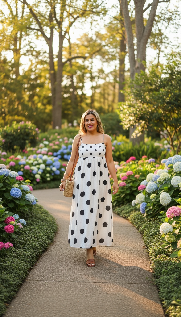 Vestido Blanco de Tirantes Estampado Lunares Negros Grandes